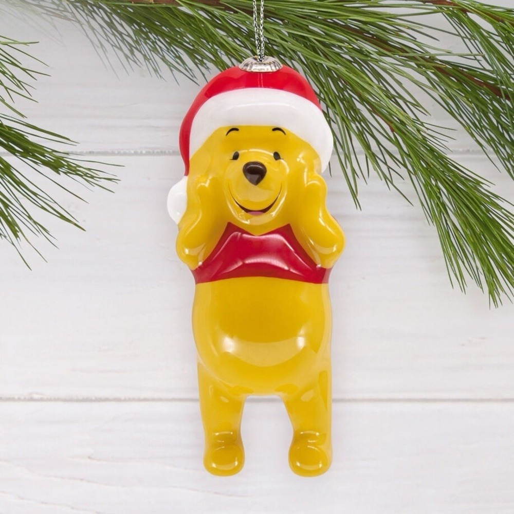 New Winnie the Pooh in Santa Hat Christmas Holiday Shatterproof Plastic Ornament